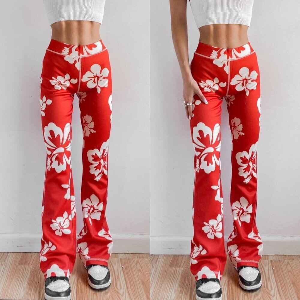Urban Outfitters Womens XS Tropical High Waist Flare Pants Boho Festival Style